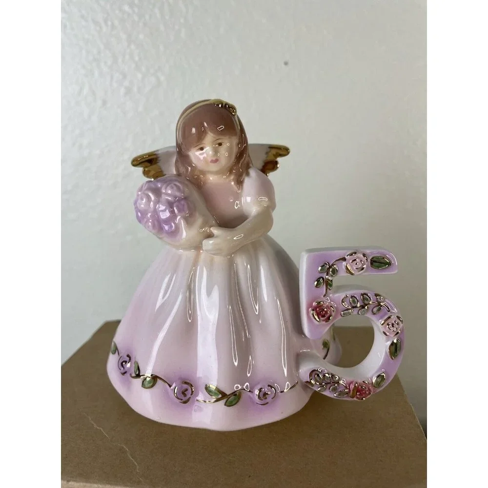 Russ Berrie Co Just for You 5th Birthday Ceramic Angel holding Flowers, Gift